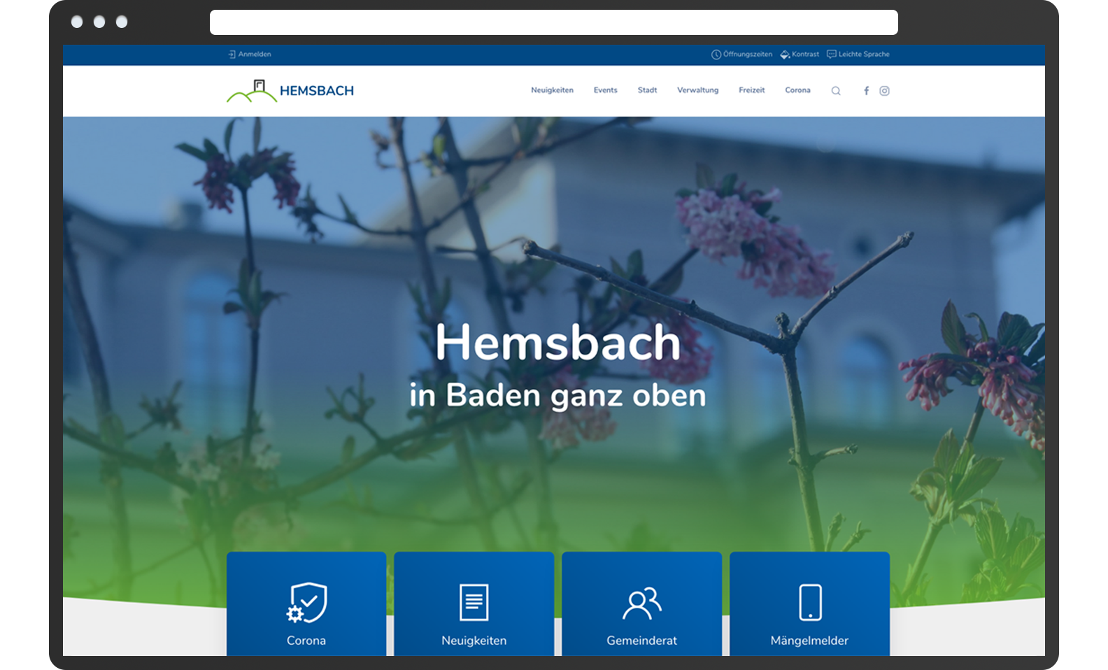Website Stadtverwaltung Hemsbach, in Baden ganz ogen